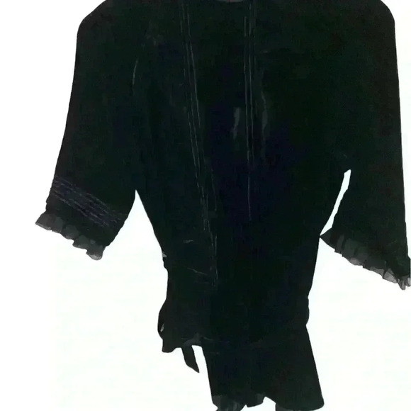 Vivienne Tam Regencycore Silk Blend Black Velvet Appliqué Tie Waist Top Size S - Picture 6 of 15